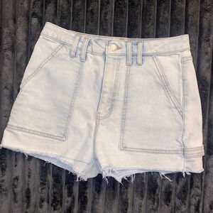 Wild Fable Womens High Rise Carpenter Denim Shorts Light Wash Raw Hem Size 8